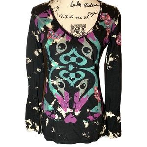 Custo Barcelona Tie Dye Top Sequin Dragonfly Bird